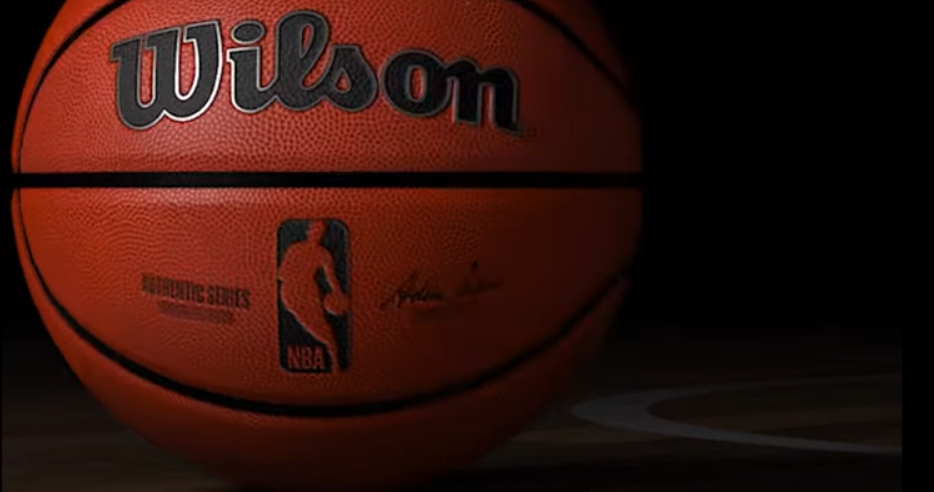 Close-up image of a Wilson NBA Authentic Series Basketball with official NBA logo
